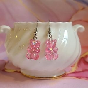 Pink Iridescent Gummy Bears Earrings